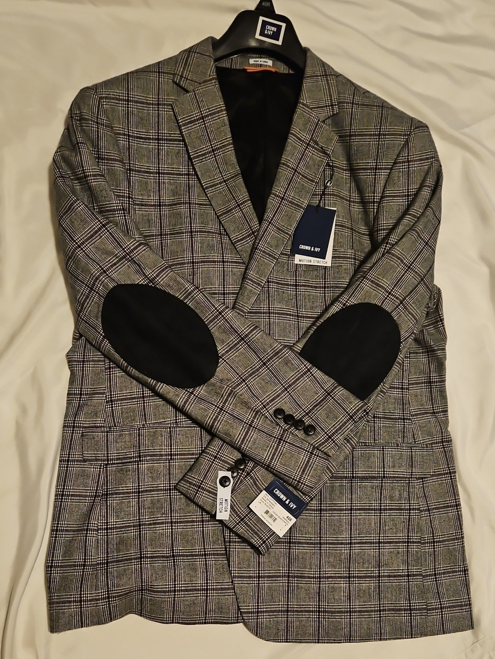 Crown & Ivy Gray Glen Plaid Sport Coat with Black Elbow Patches